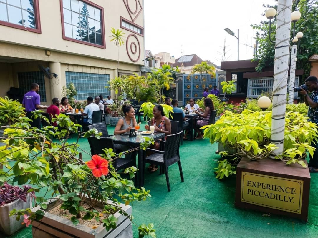 Guests dining on the outdoor terrace at Piccadilly